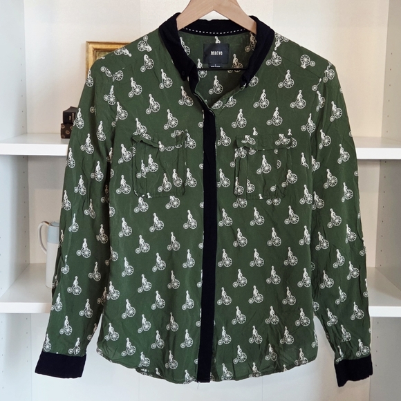Maeve Tops - Maeve Anthropologie Bicycle Print Button Down Blouse Womens 4 Green